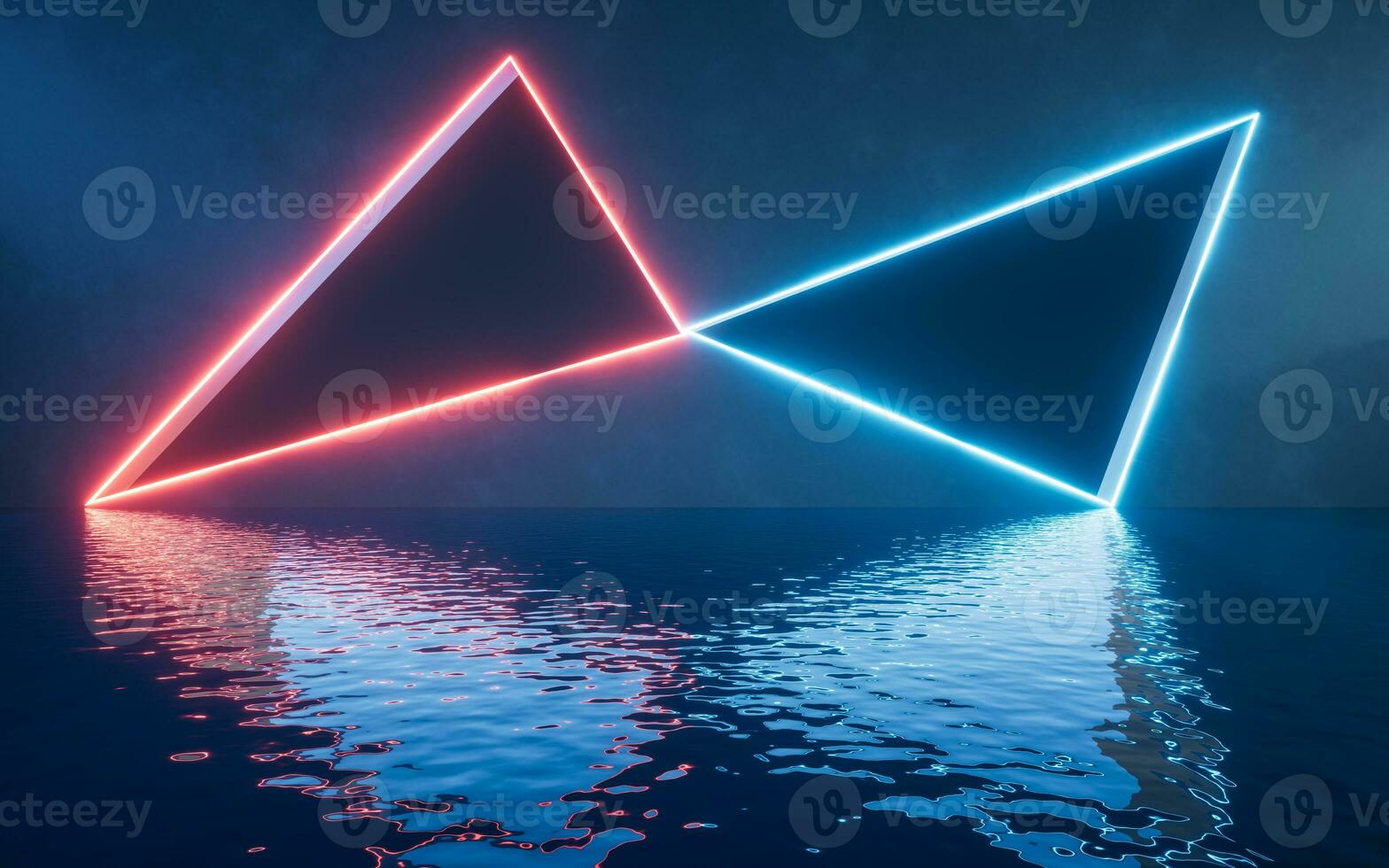 Glowing neon lines with water surface, 3d rendering. photo