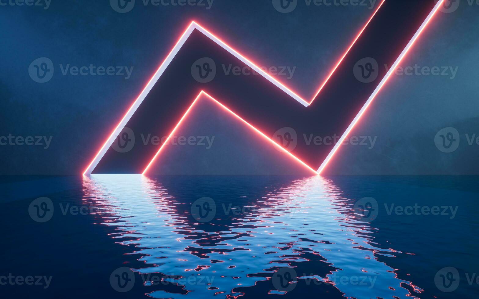 Glowing neon lines with water surface, 3d rendering. photo
