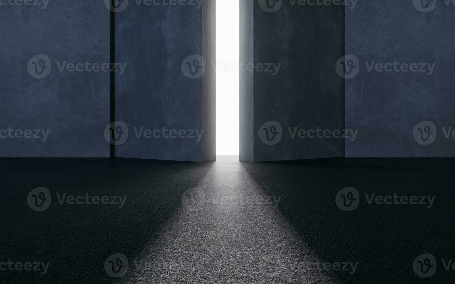 Open the door of the dark room, 3d rendering. photo