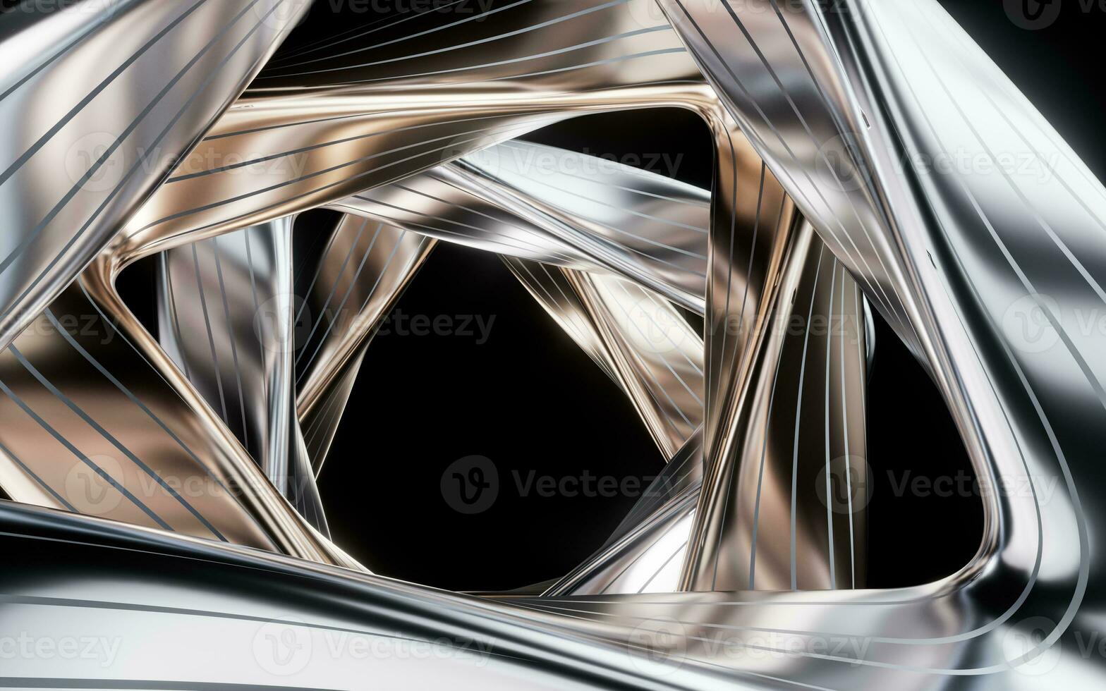 Metallic golden curve geometry background, 3d rendering. photo