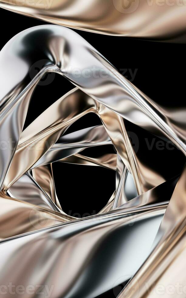 Metallic golden curve geometry background, 3d rendering. photo