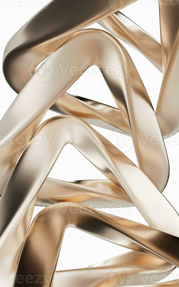 Metallic golden curve geometry background, 3d rendering. photo