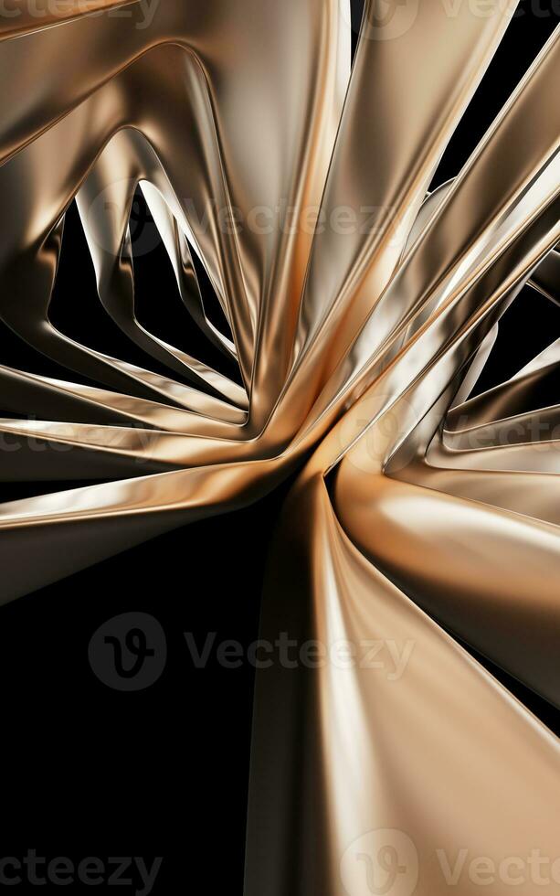 Metallic golden curve geometry background, 3d rendering. photo