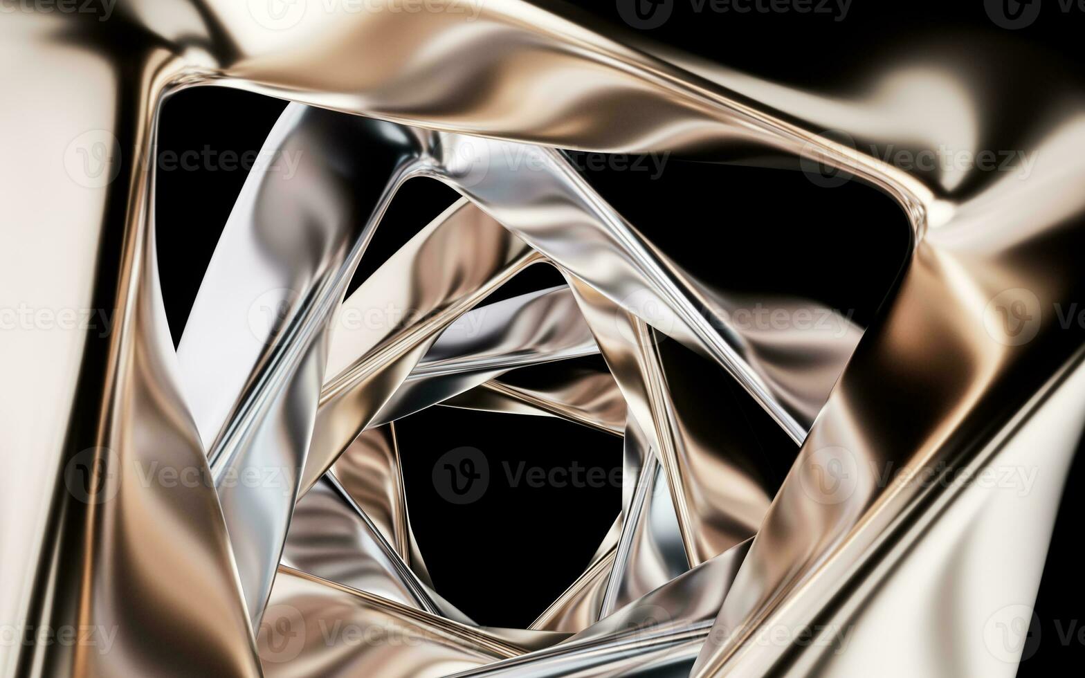 Metallic golden curve geometry background, 3d rendering. photo