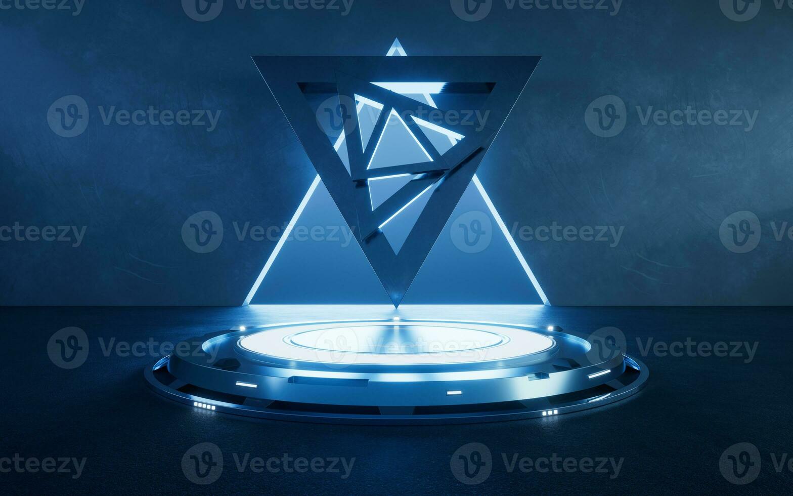 Dark room with geometry shape, 3d rendering. photo