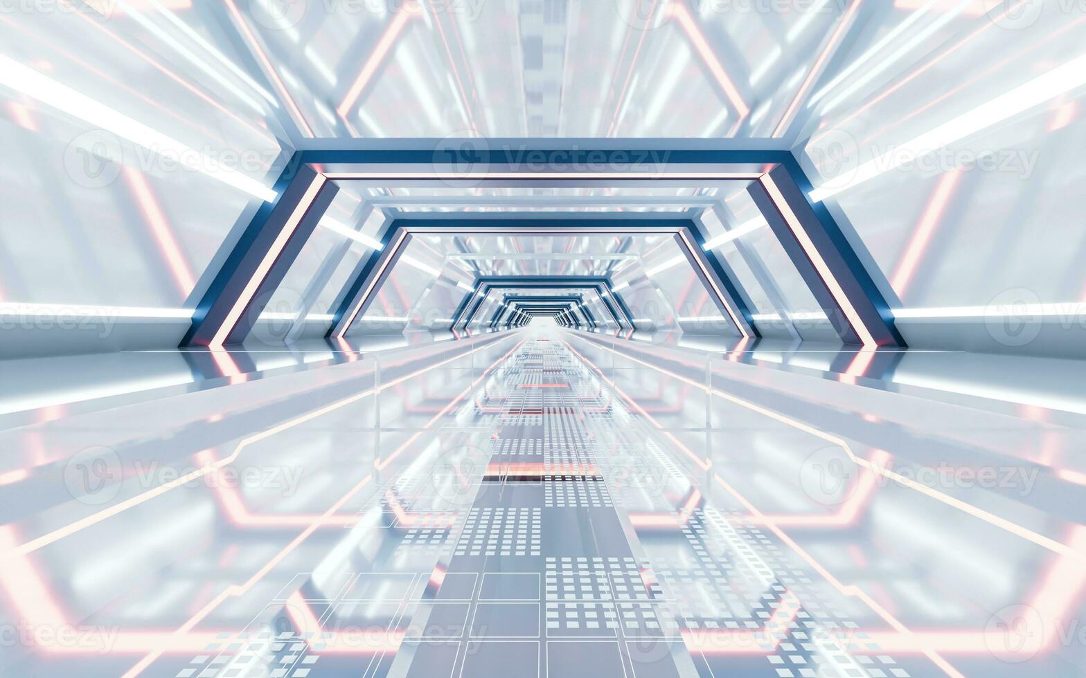 White empty tunnel, futuristic tunnel, 3d rendering. photo