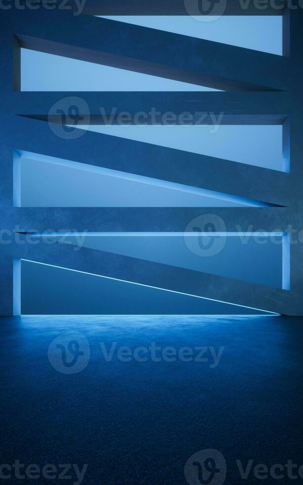 Dark room with geometry shape, 3d rendering. photo
