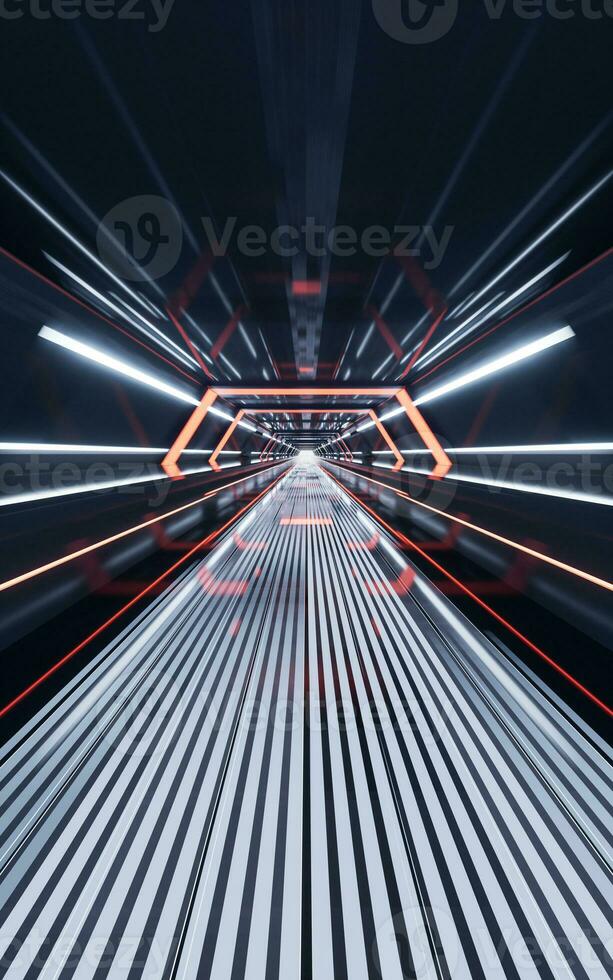 Dark tunnel with technology structure, 3d rendering. photo