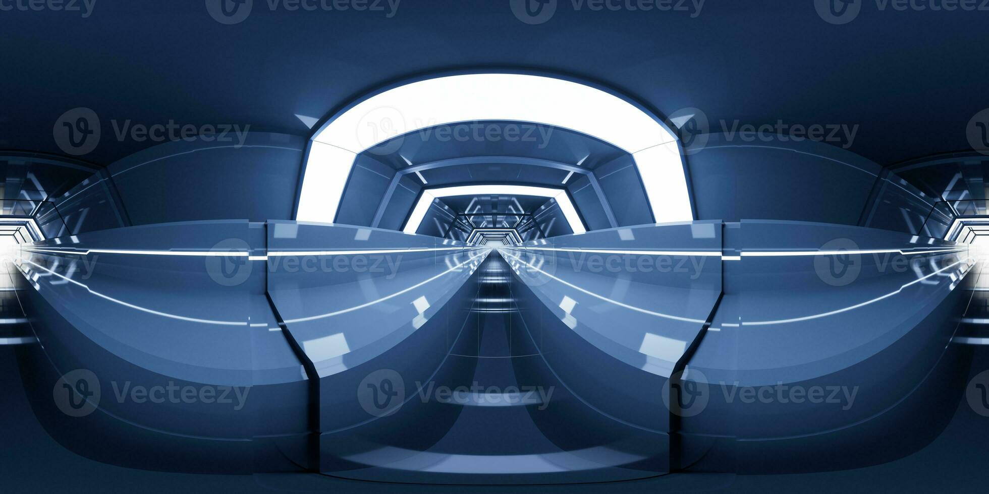 Dark tunnel with 360-degree seamless panoramic view. 3d rendering. photo