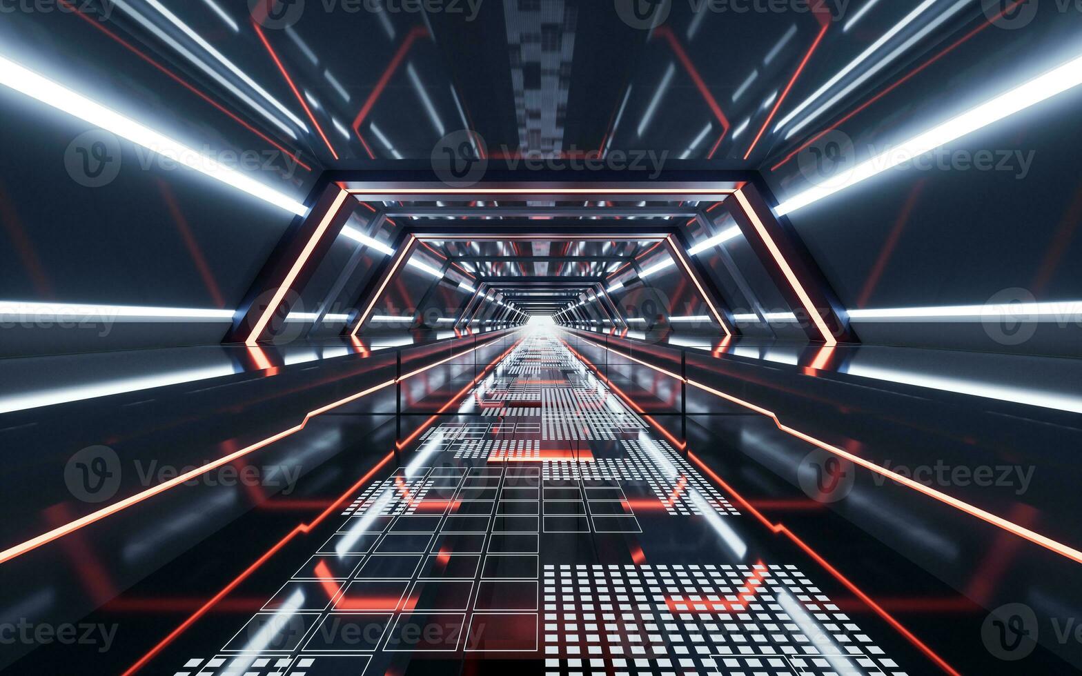 Dark tunnel with technology structure, 3d rendering. photo