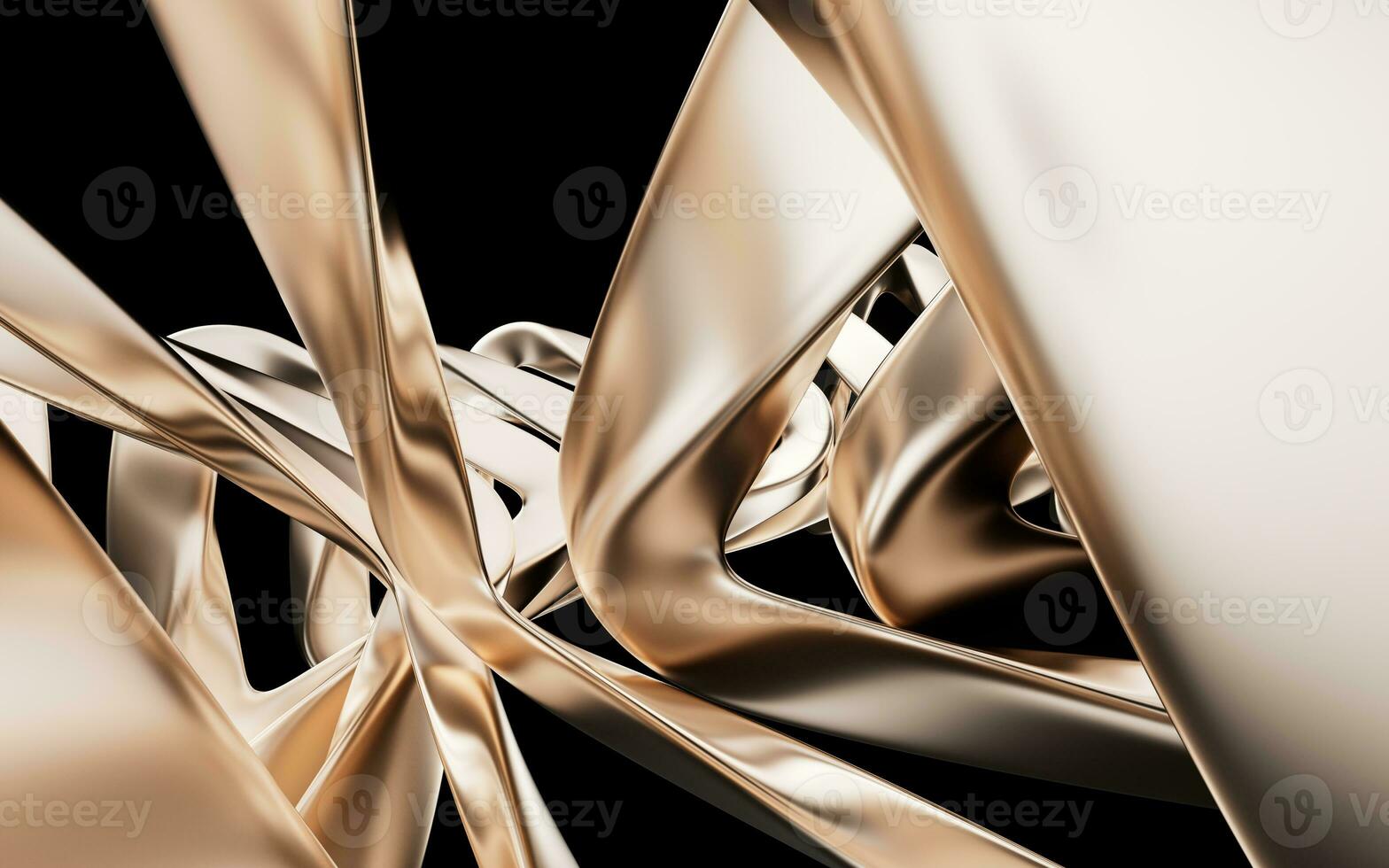 Metallic golden curve geometry background, 3d rendering. photo
