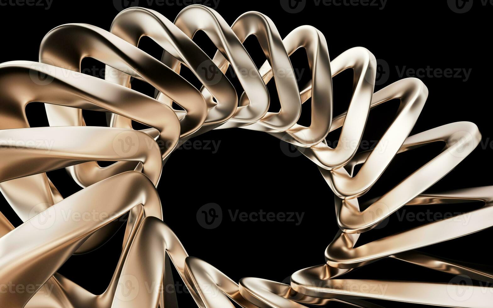 Metallic golden curve geometry background, 3d rendering. photo