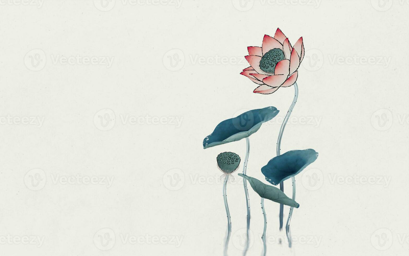 Chinese retro painting style lotus illustration. photo