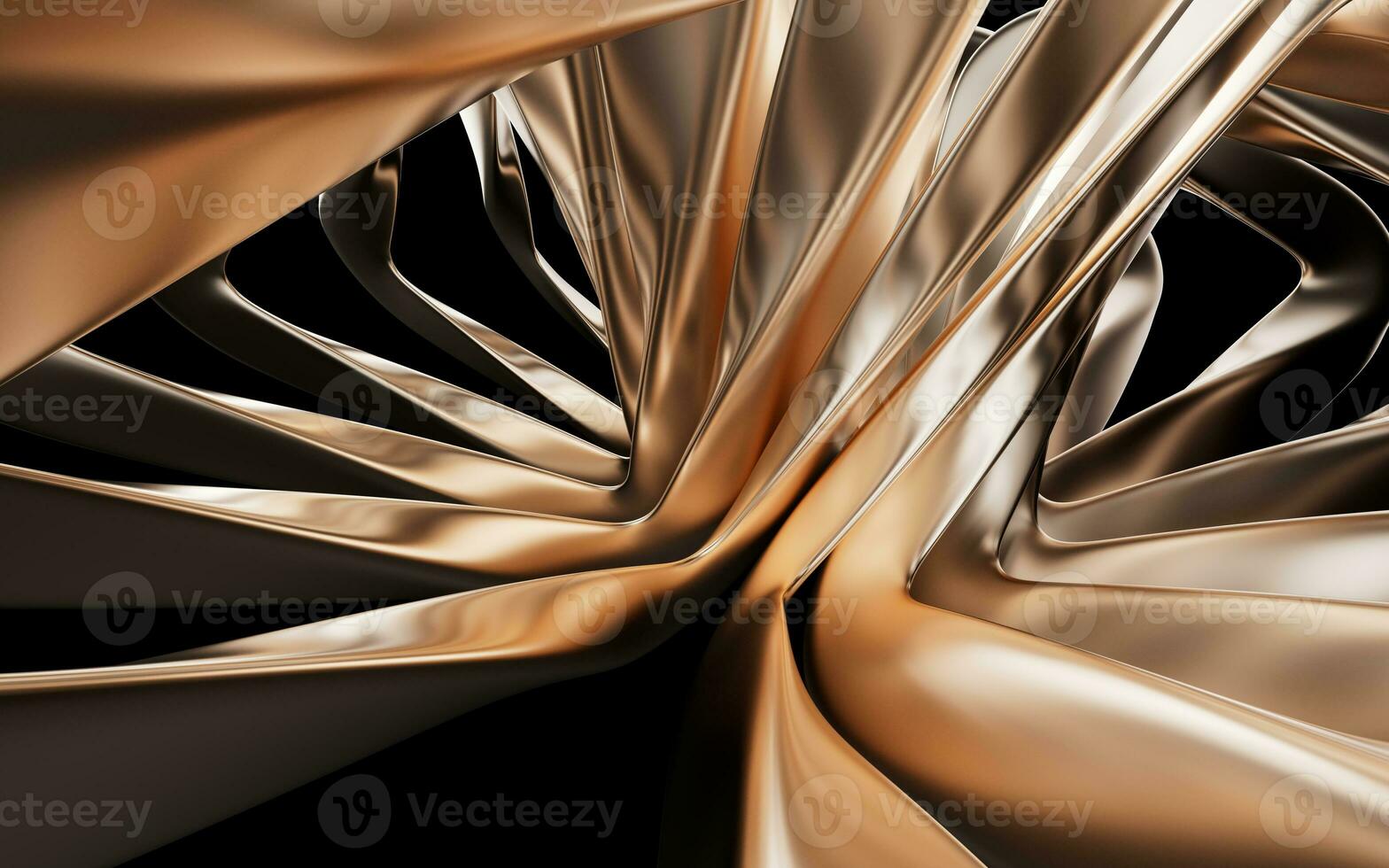 Metallic golden curve geometry background, 3d rendering. photo