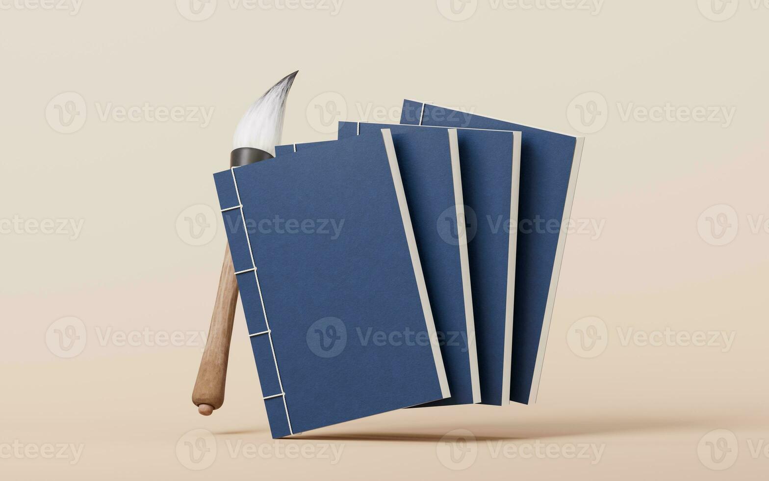Ancient Chinese book and ink brush, 3d rendering. photo