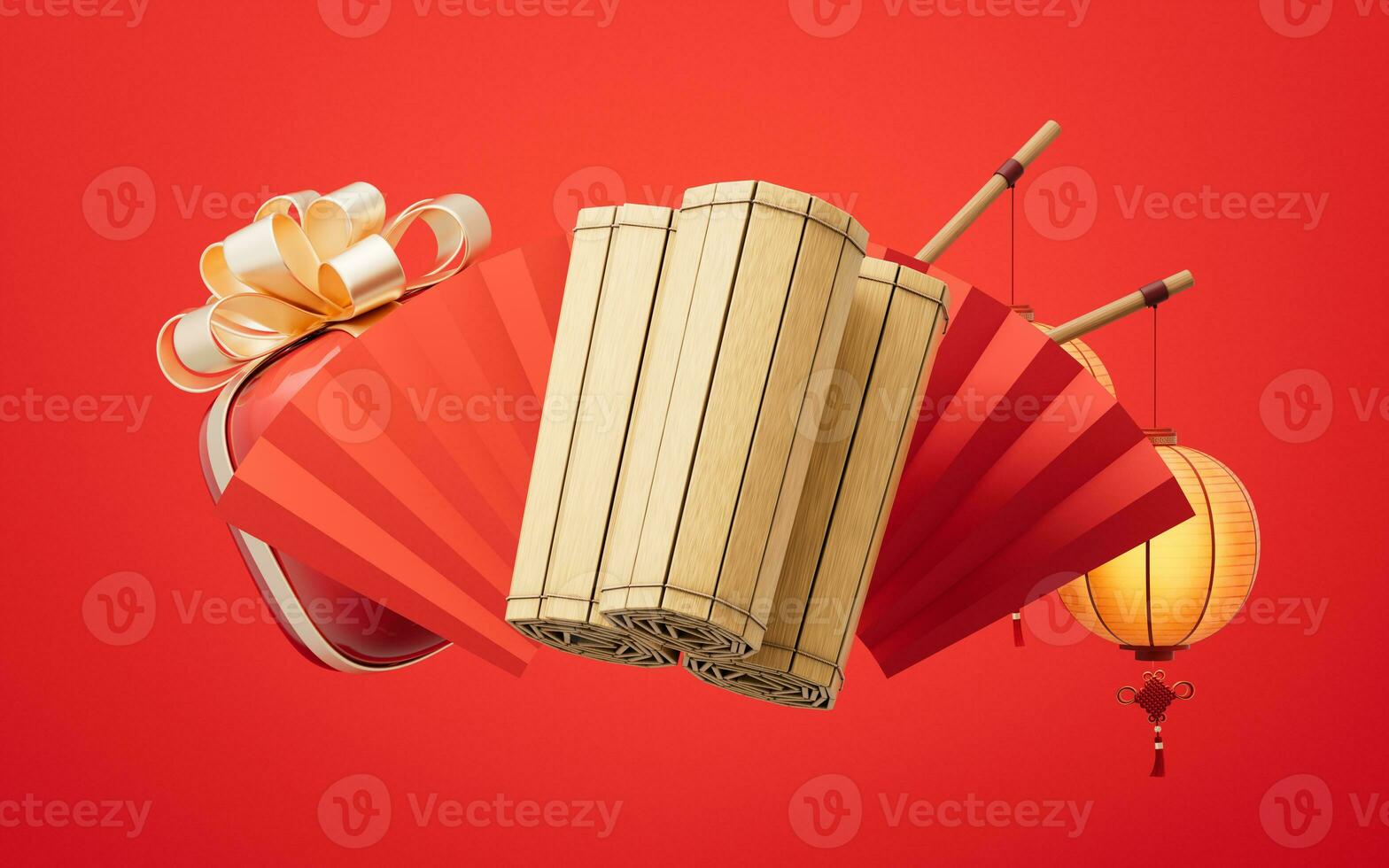Retro Chinese acient bamboo slip, 3d rendering. photo