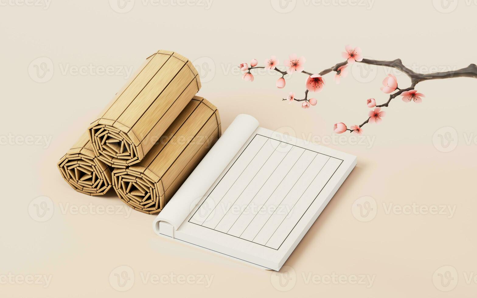 Ancient Chinese book, traditional culture, 3d rendering. photo