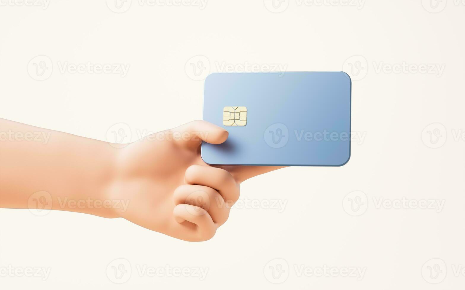 Cartoon bank card in a hand, 3d rendering. photo