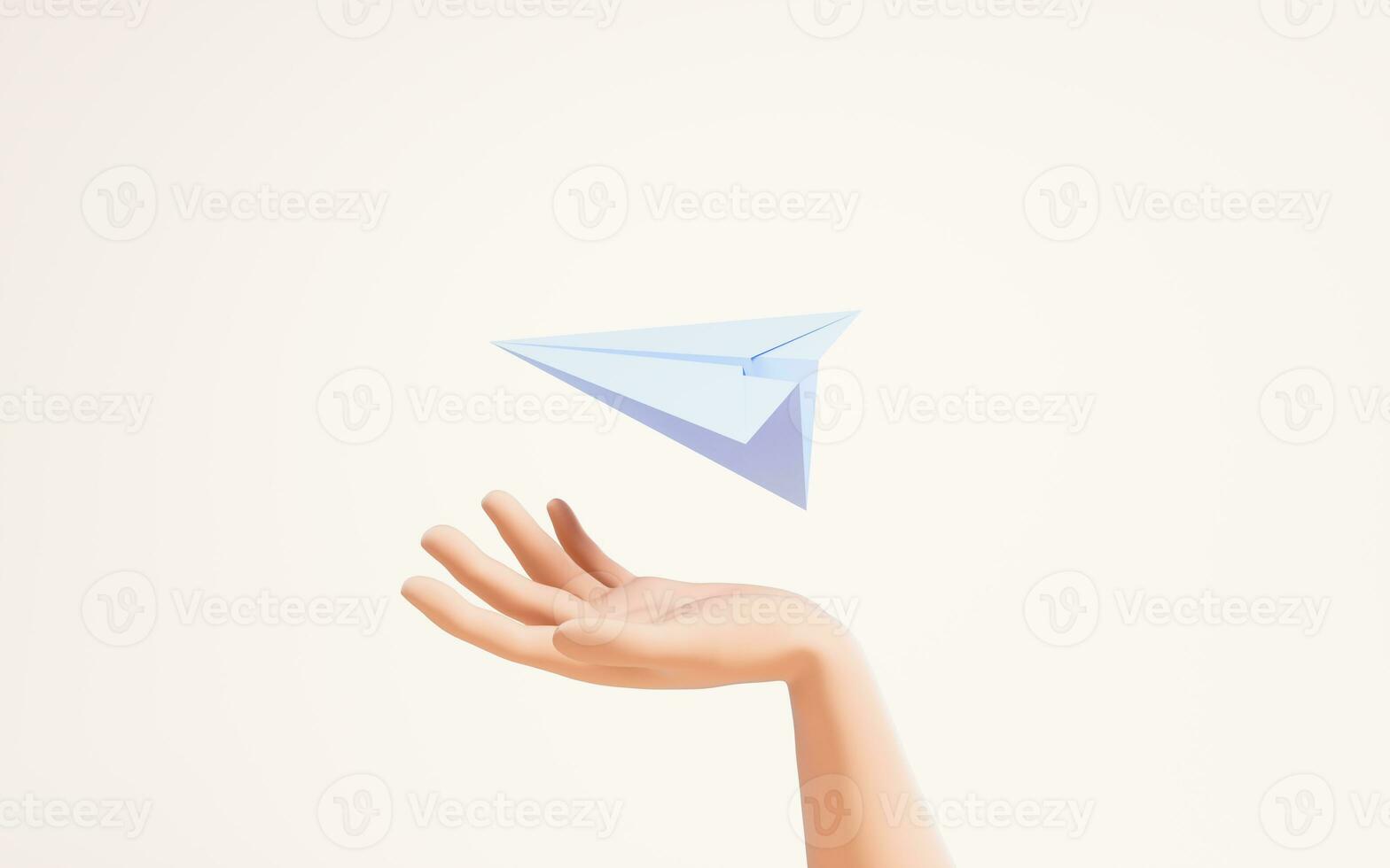 papel avión en un mano, 3d representación. foto