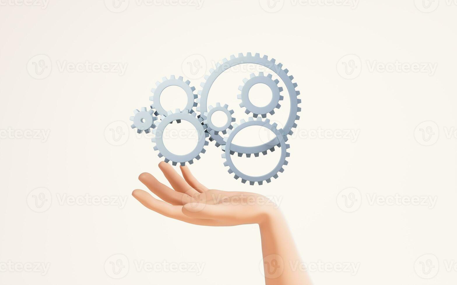 Mechanical gear in a hand, 3d rendering. photo