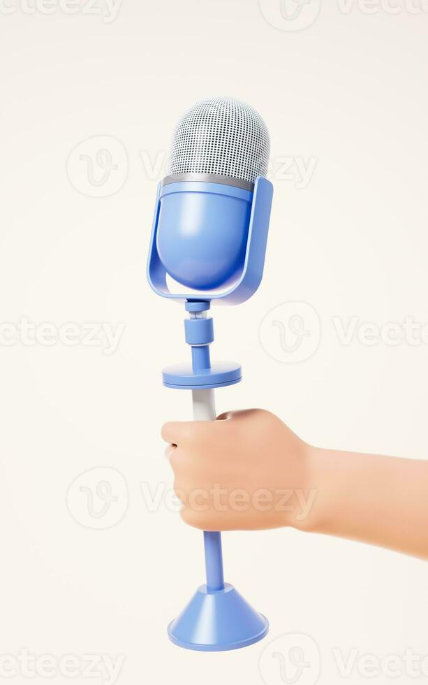 Microphone in a hand, 3d rendering. photo