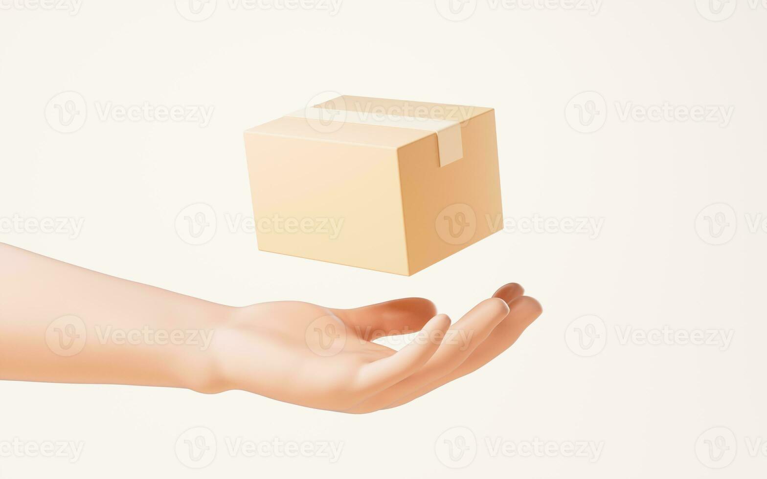 A cardboard box in a hand, 3d rendering. photo