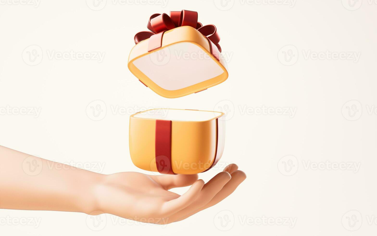 Cartoon gift box in a hand, 3d rendering. photo