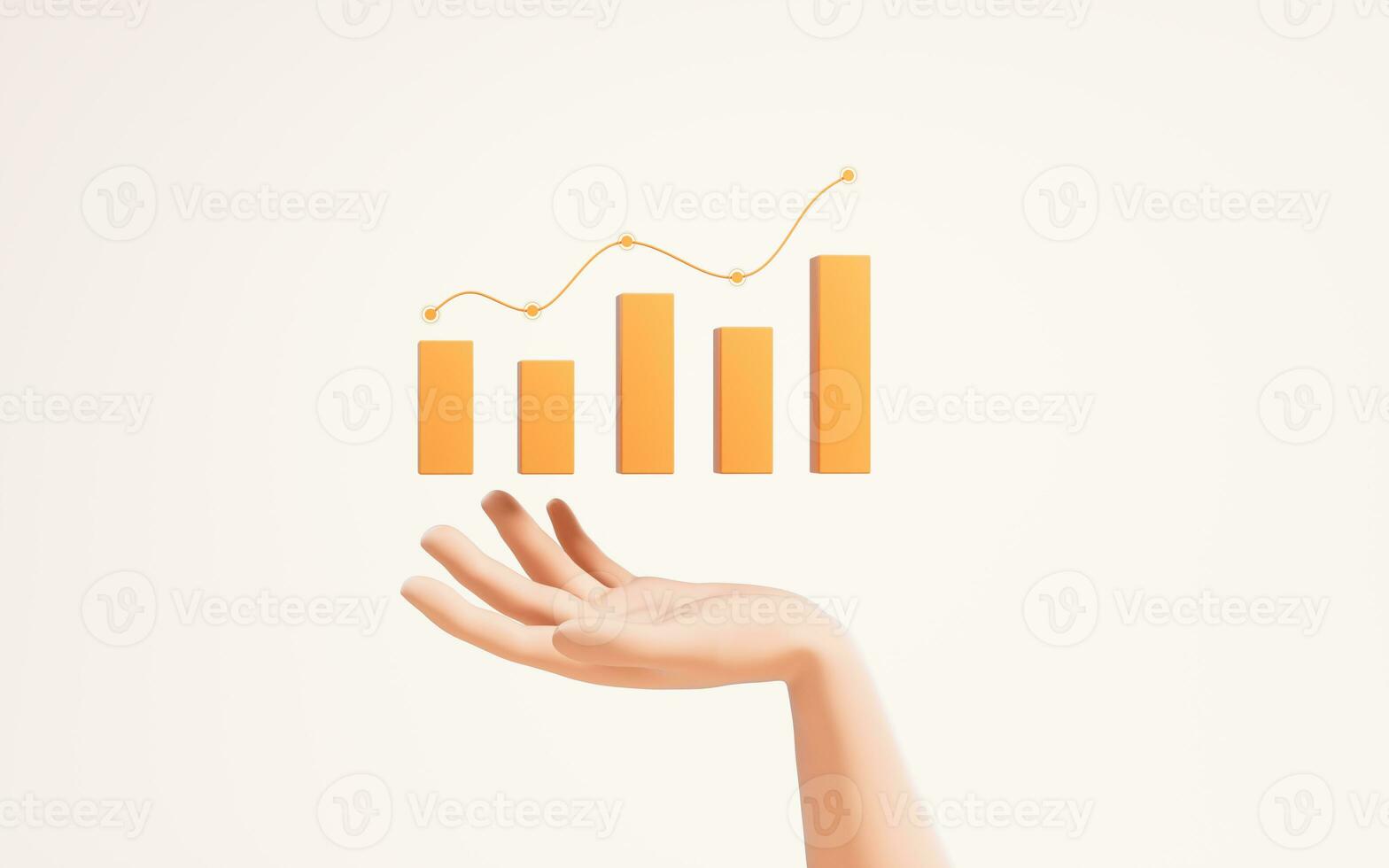 Bar graph with growth trend in a hand, 3d rendering. photo