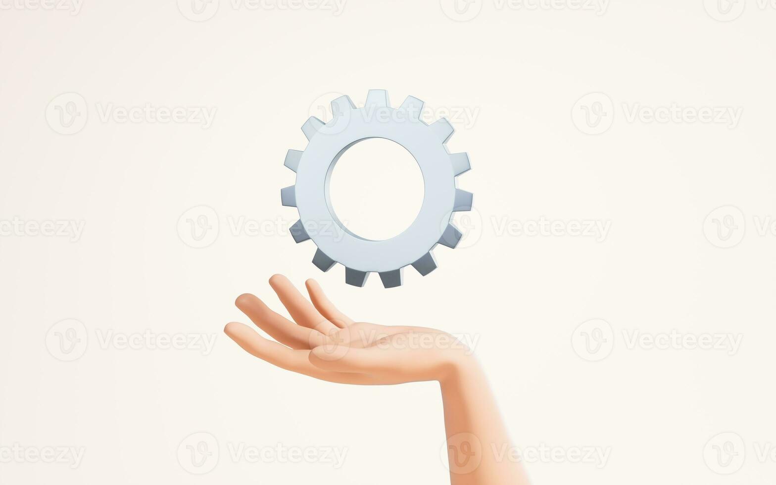 Mechanical gear in a hand, 3d rendering. photo