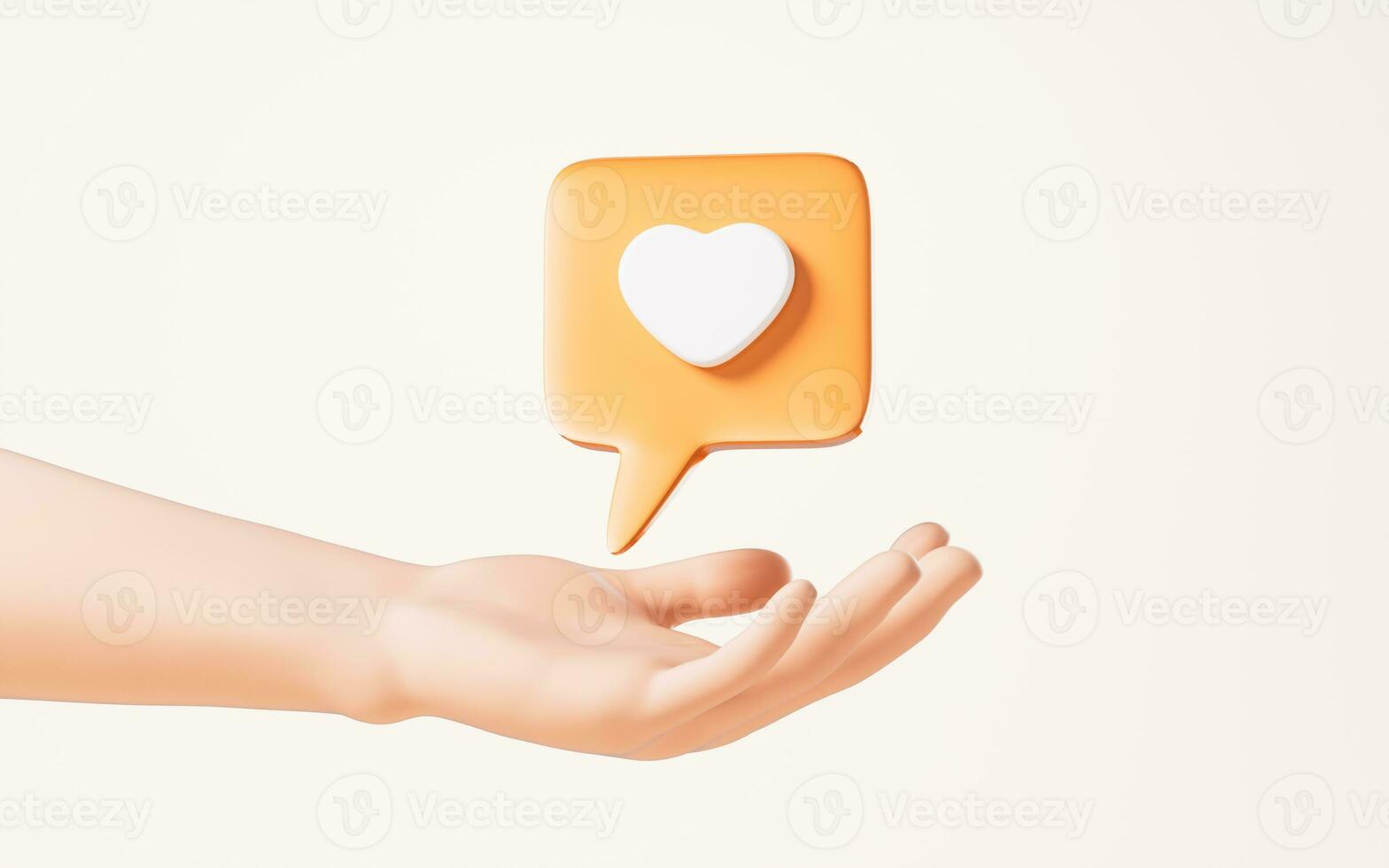 Love heart and talk bubble in a hand, 3d rendering. photo