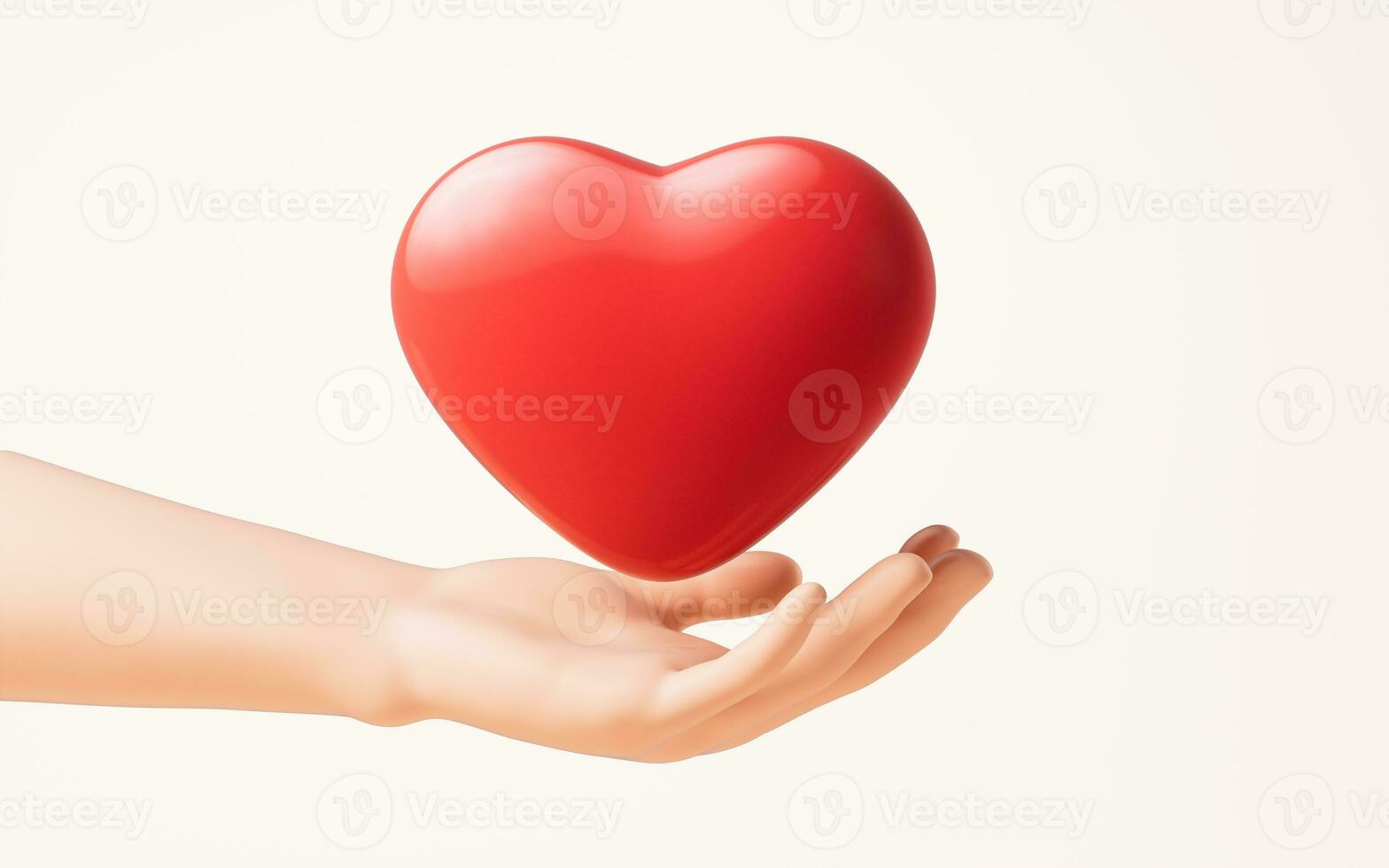 Love heart in a hand, 3d rendering. photo