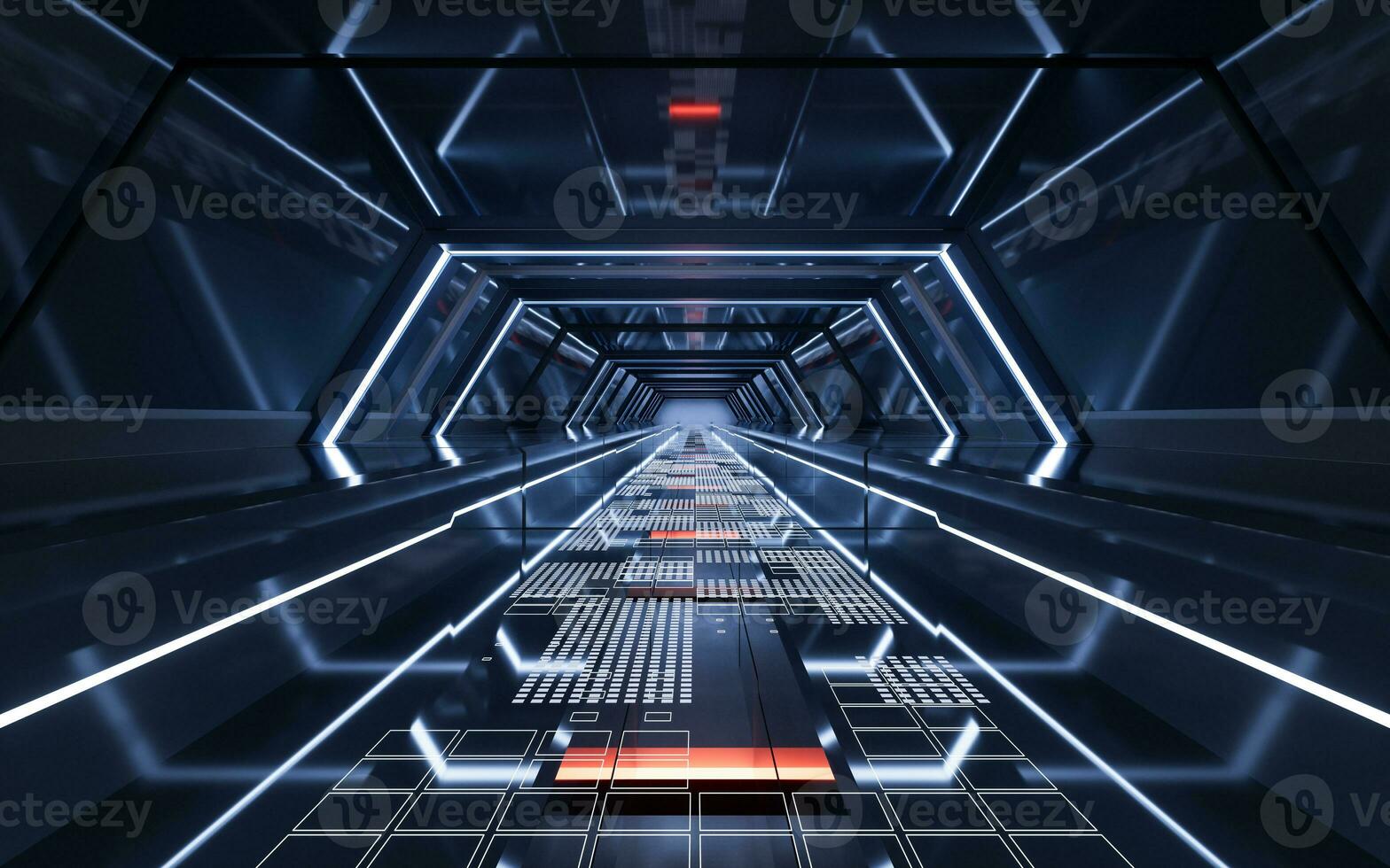 Dark tunnel with technology structure, 3d rendering. photo