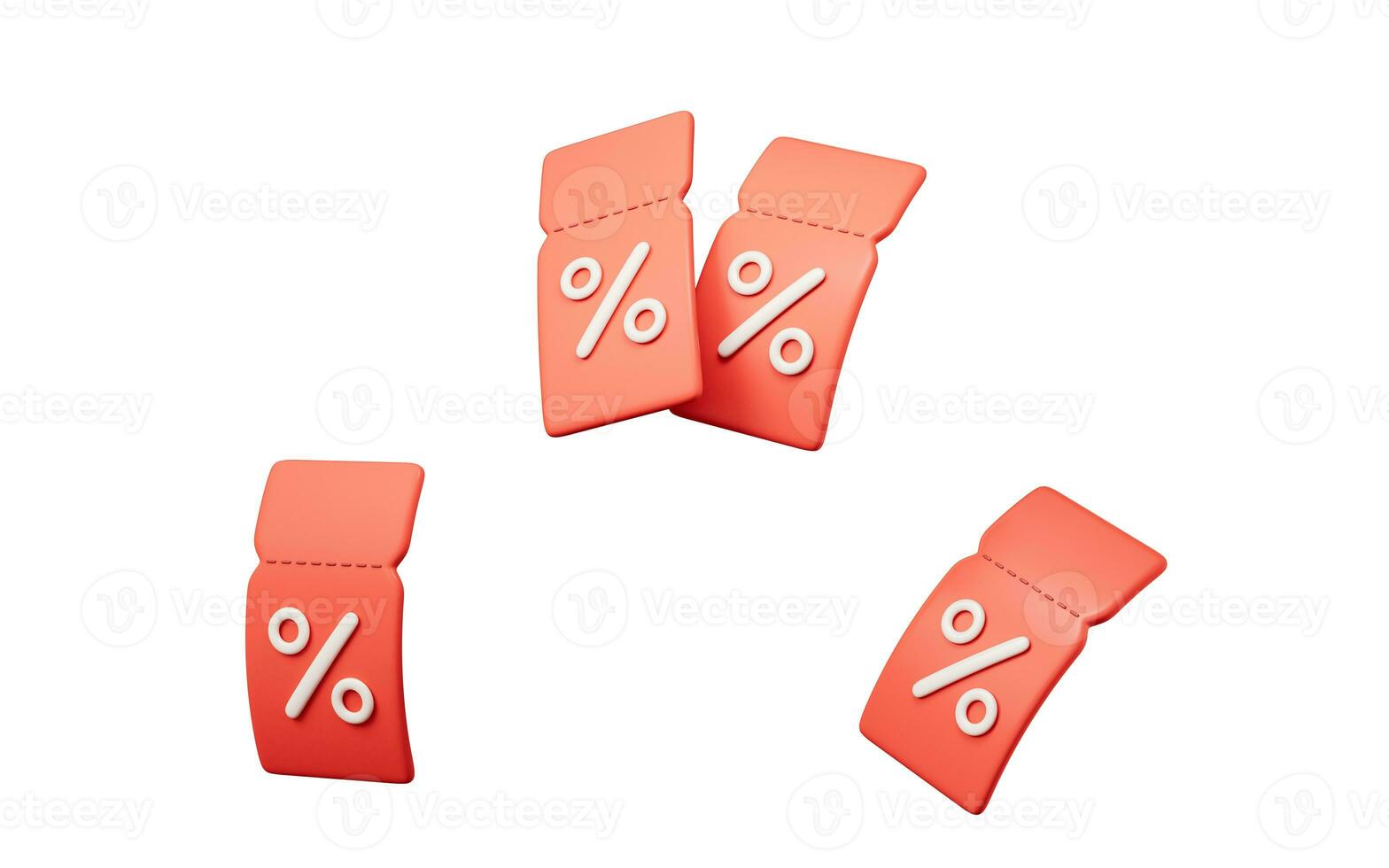 Red discount coupon tickets, 3d rendering. photo