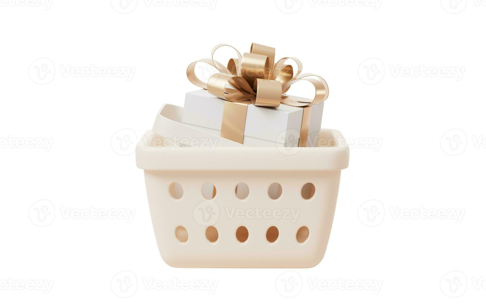 Gift box and shopping basket, 3d rendering. photo