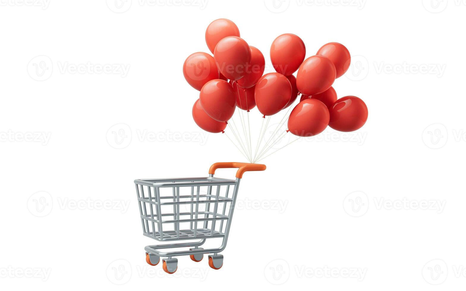 Cartoon shopping cart and balloons, 3d rendering. photo