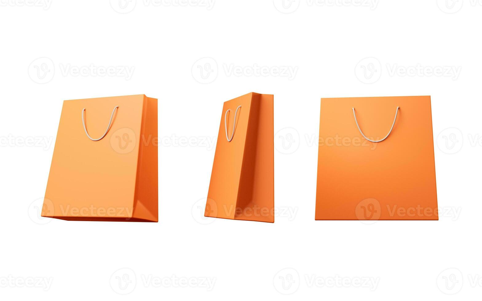 Shopping bags with orange color, 3d rendering. photo