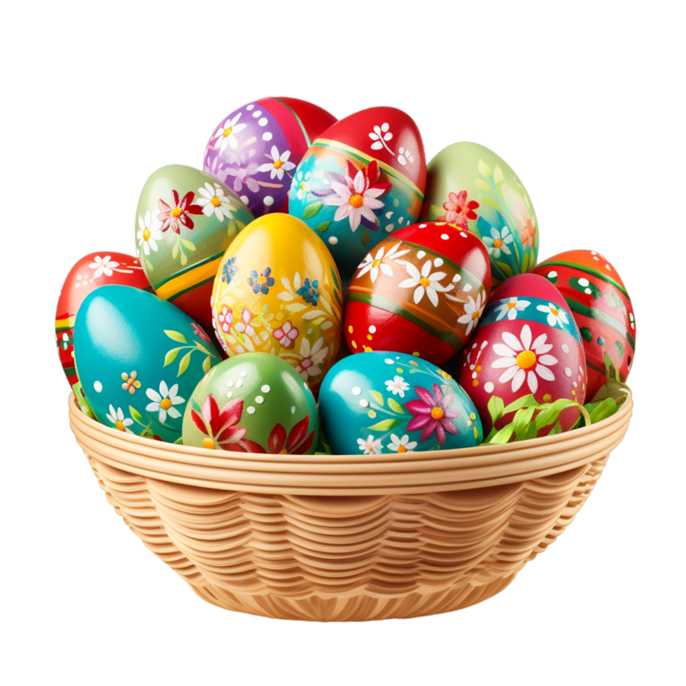Happy Easter day colorful eggs in basket Ai Generative png