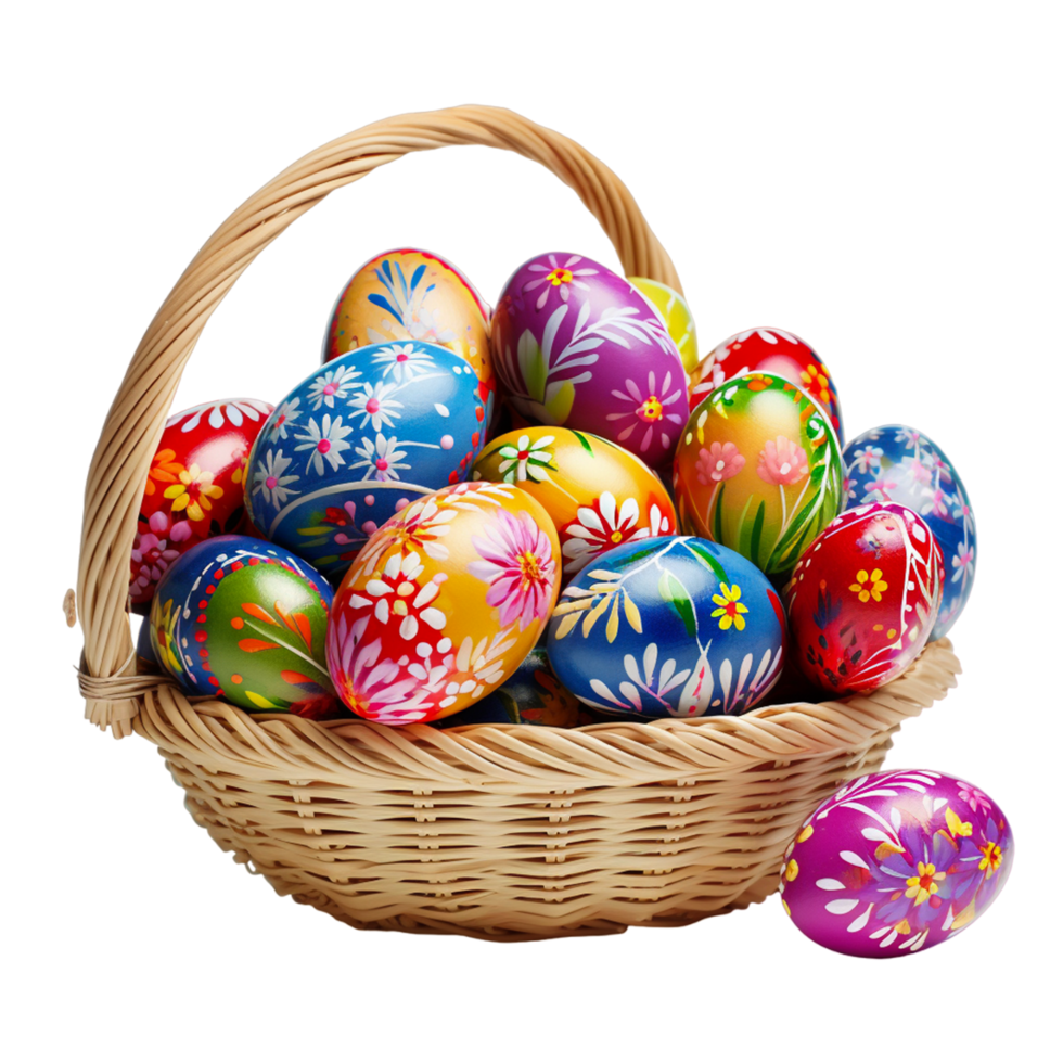 Easter Egg Basket Bunny Spring Flowers Decorative 3d Colorfull Concept Ai Generative png