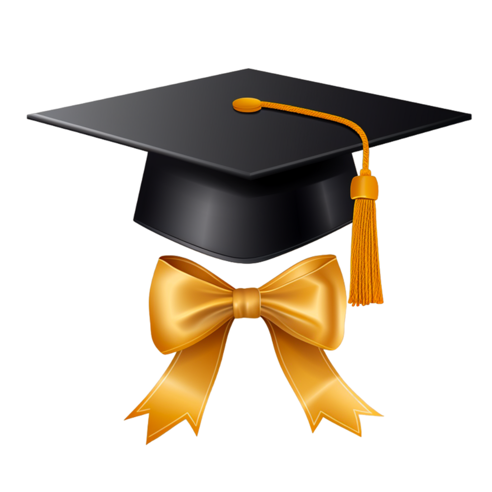 Student graduation cap with gold tassel and ribbon Ai Generative png