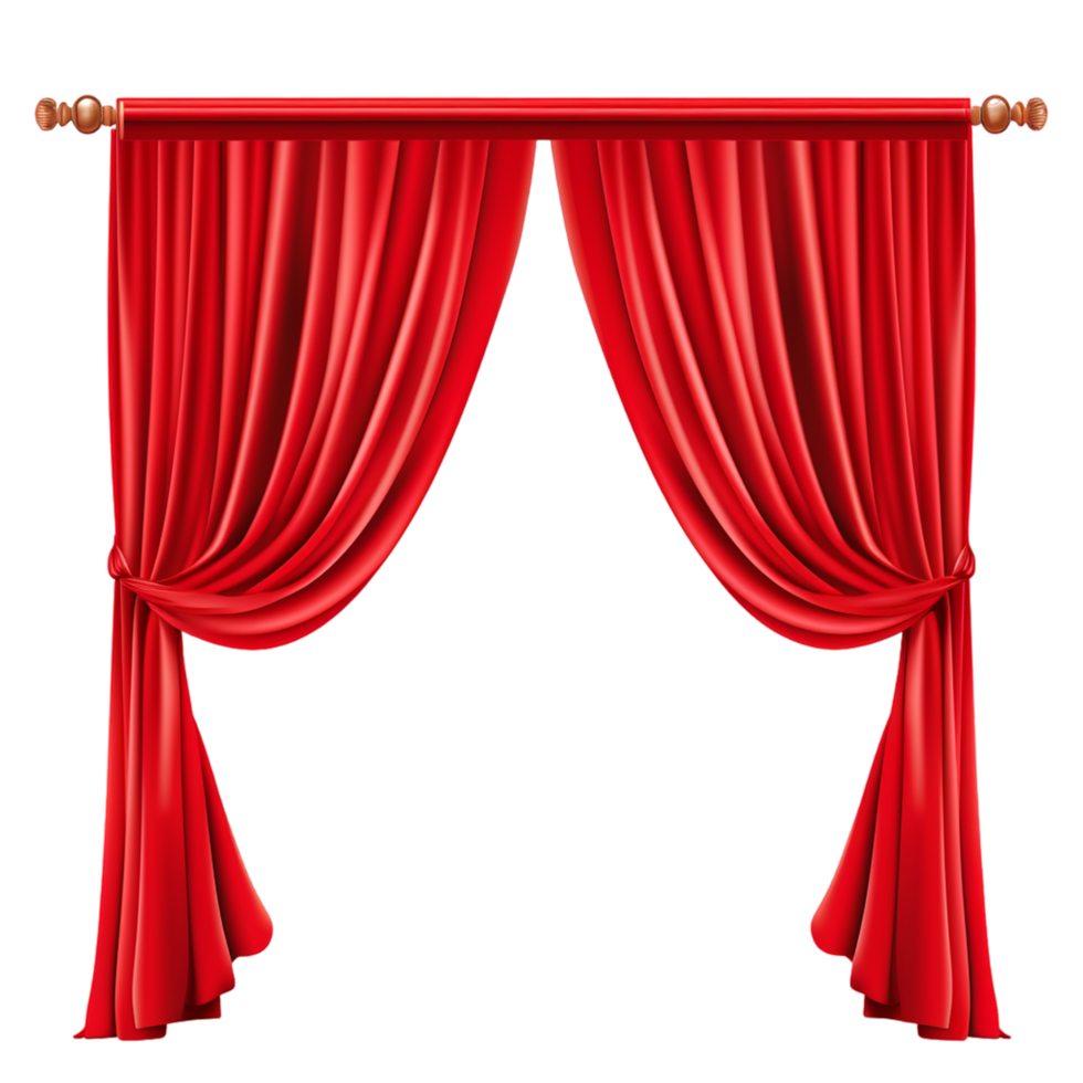 Red curtains realistic theater fabric silk decoration for movie cinema Ai Generative png