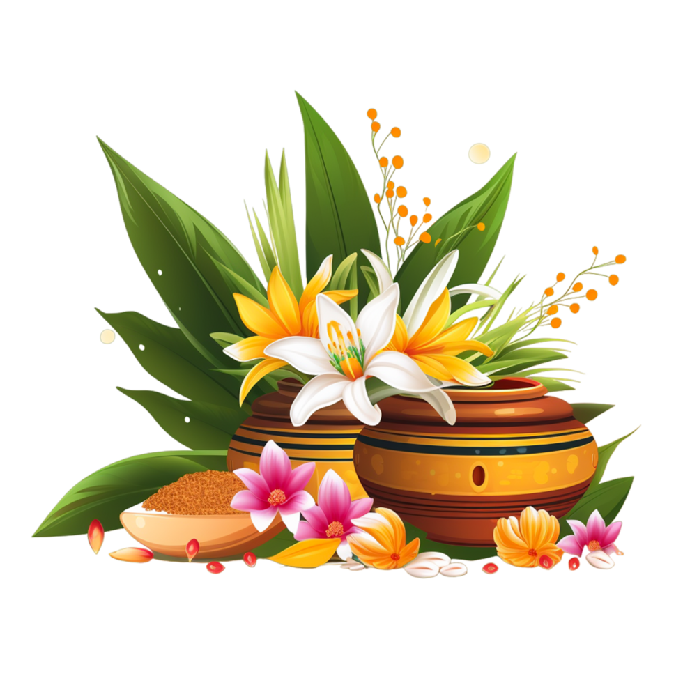 Pongal Festival And Makar Sankranti Decorative Pot Ai Generative png