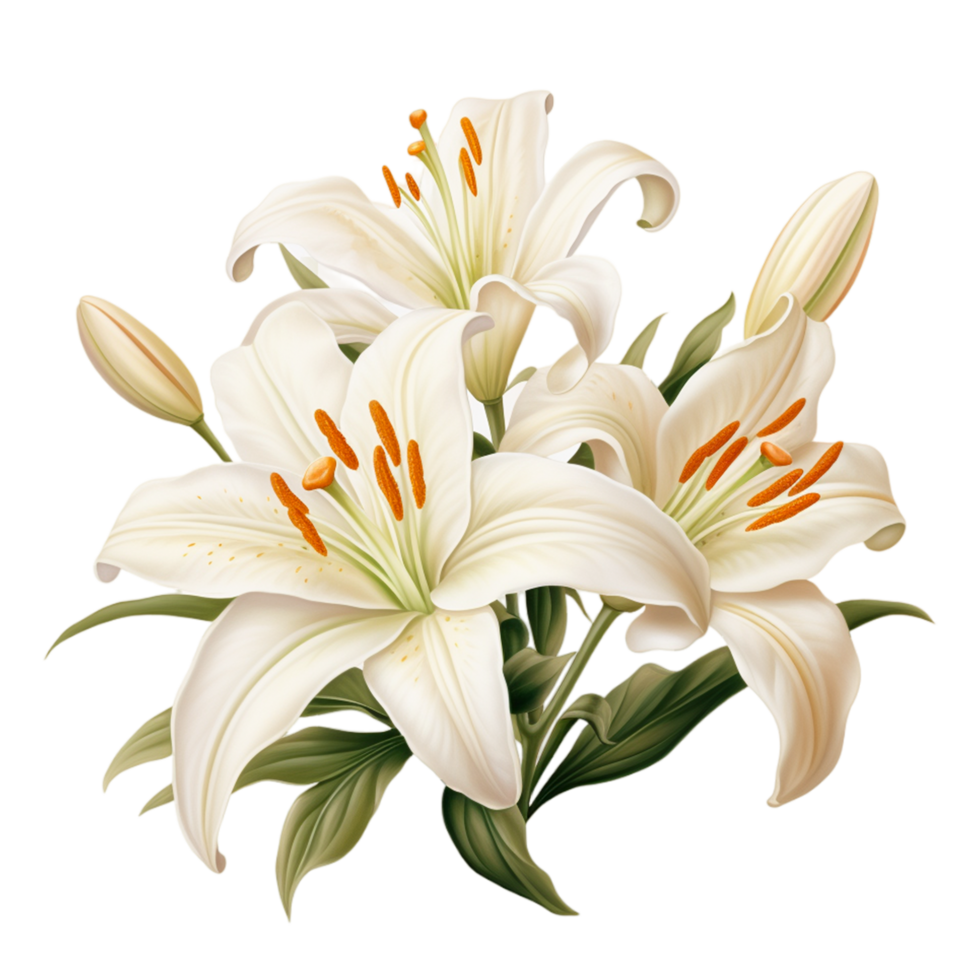 A white lily with a green stem and the bottom of the flower Ai Generative png