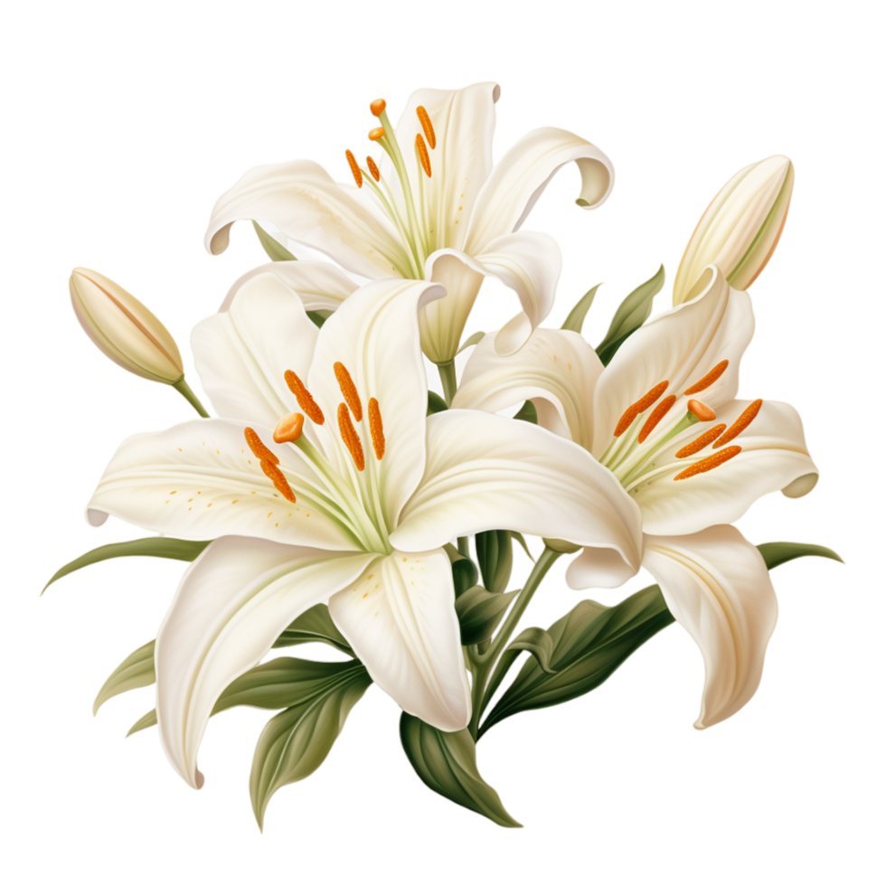 A white lily with a green stem and the bottom of the flower Ai Generative png