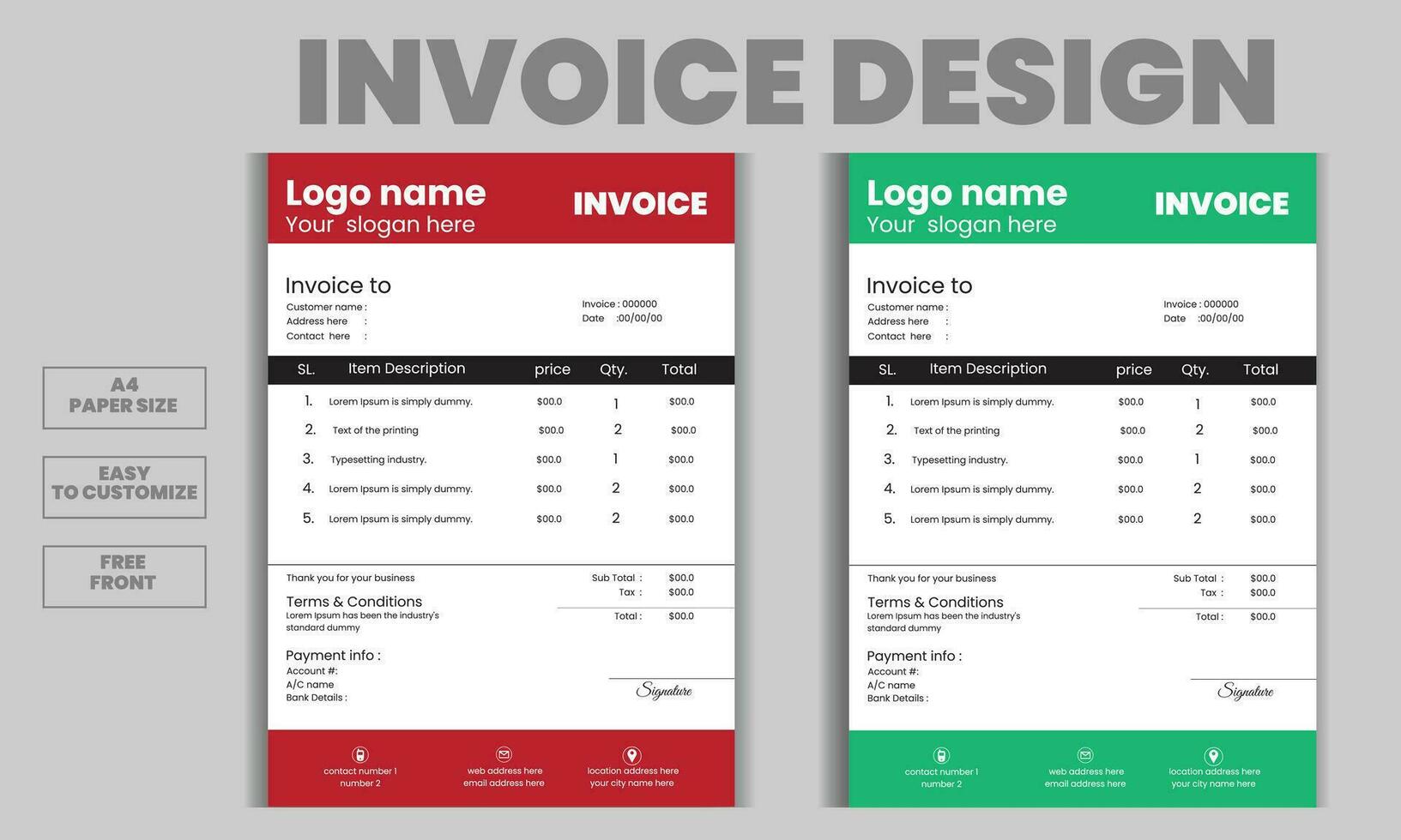 Free vector business invoice and bill paper design template. Company invoice, Order, payment ,document paper
