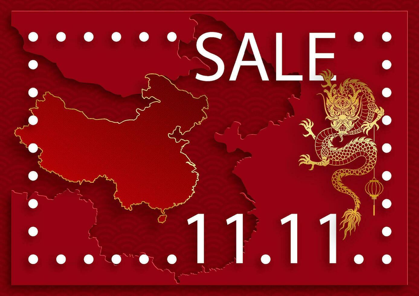 11.11 Chinese shopping day sale poster with gold paper cut art and craft style on color background vector