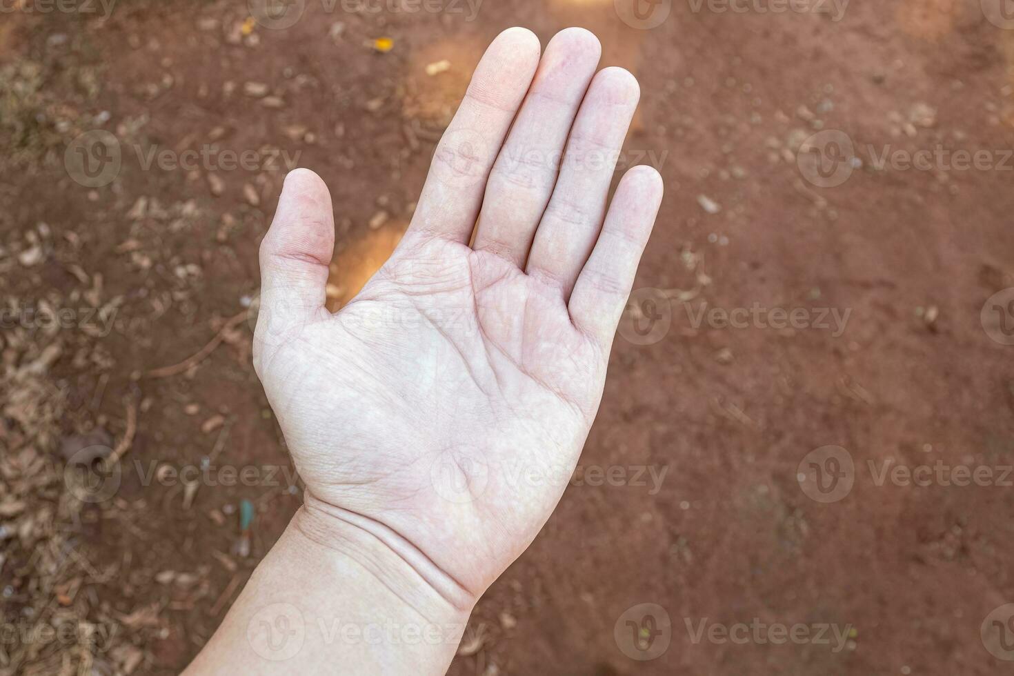 white hand open soil background photo