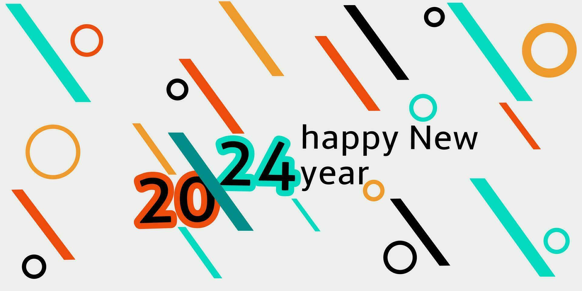 2024 New Year Celebration Banner Design with Modern Abstract Geometric Background in Retro Style Decorated with Colorful Shapes vector