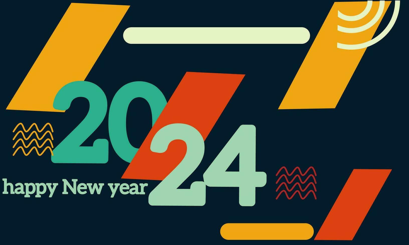 2024 New Year Celebration Banner Design with Modern Abstract Geometric Background in Retro Style Decorated with Colorful Shapes vector