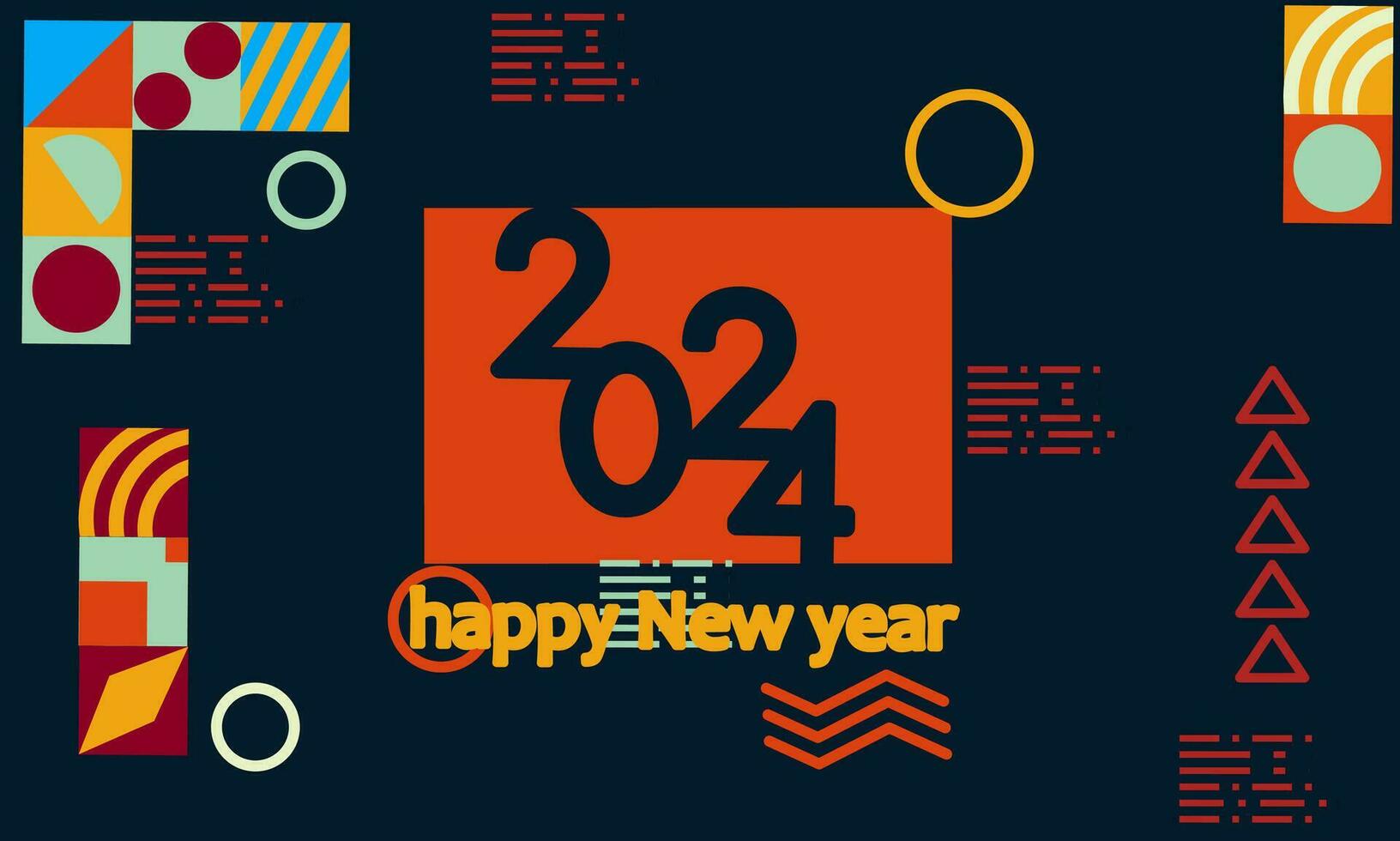 2024 New Year Celebration Banner Design with Modern Abstract Geometric Background in Retro Style Decorated with Colorful Shapes vector