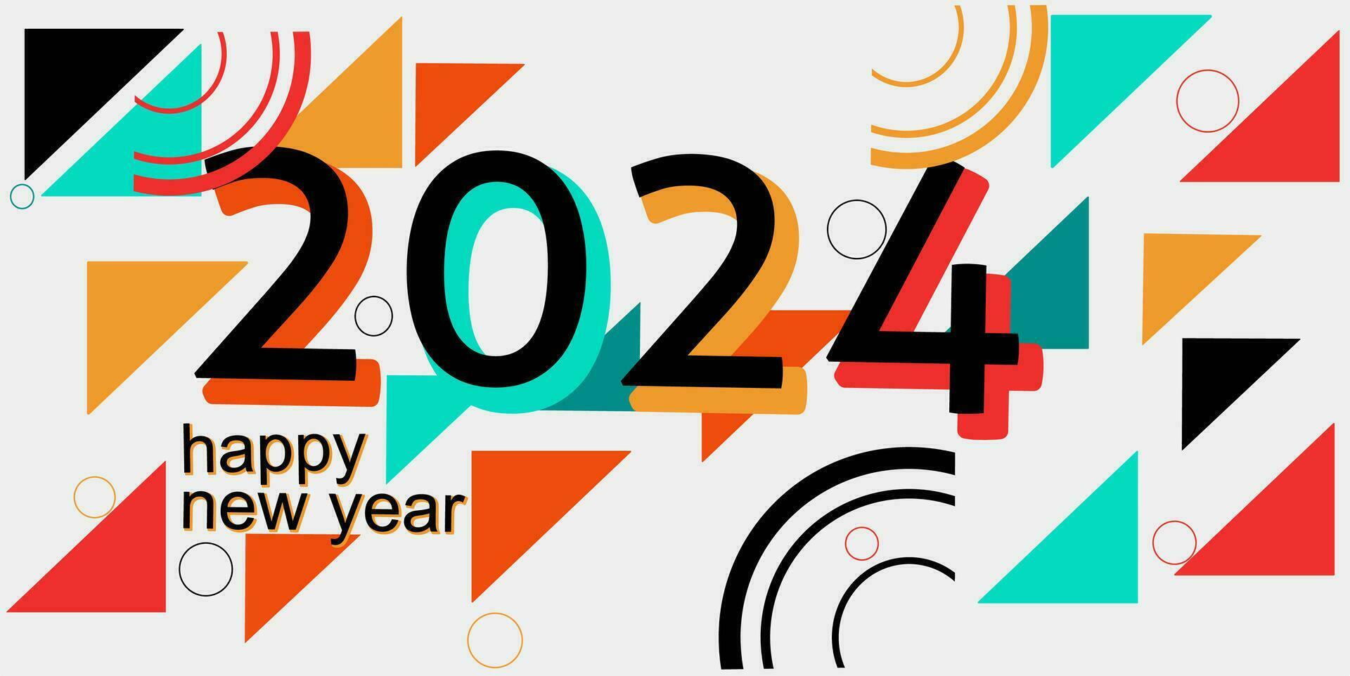 2024 nuevo año celebracion bandera diseño con moderno resumen geométrico antecedentes en retro estilo decorado con vistoso formas vector